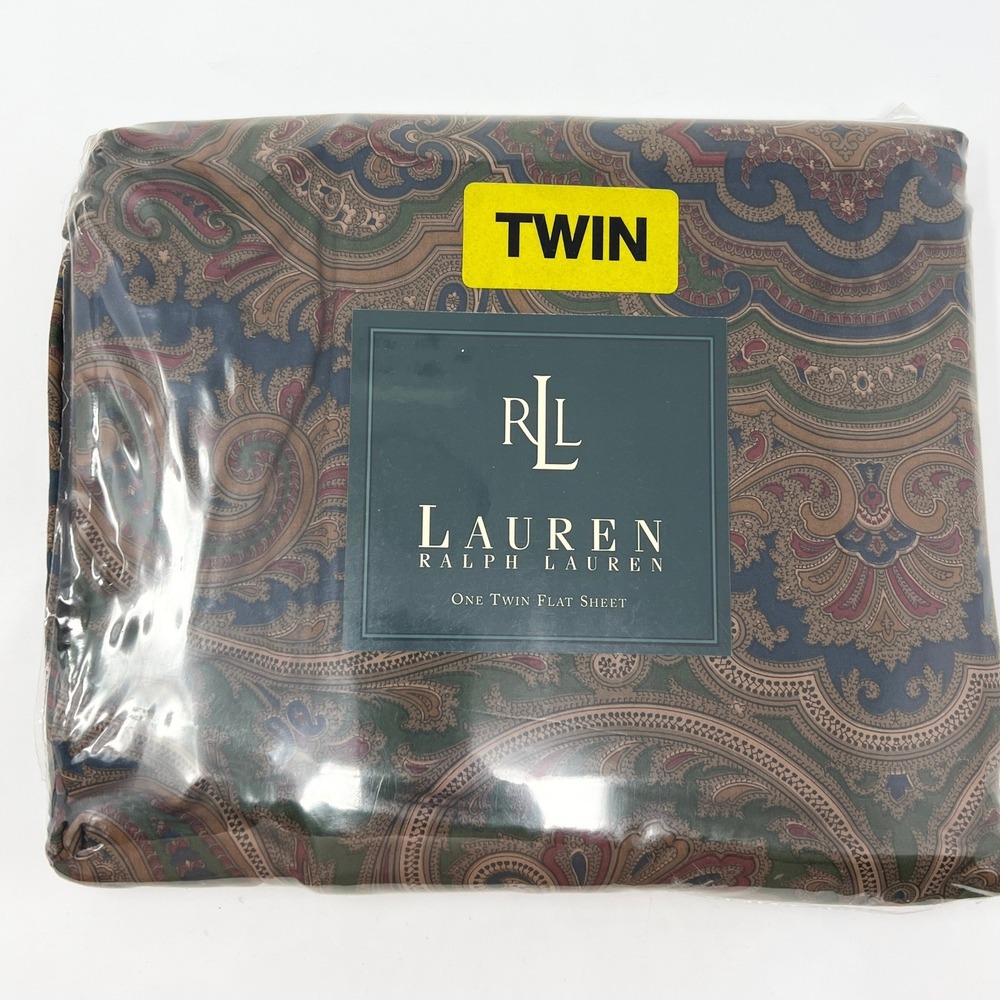 Lauren Ralph Lauren‎ Twin Flat Sheet Paisley Navy Green Burgundy Gold New NIP